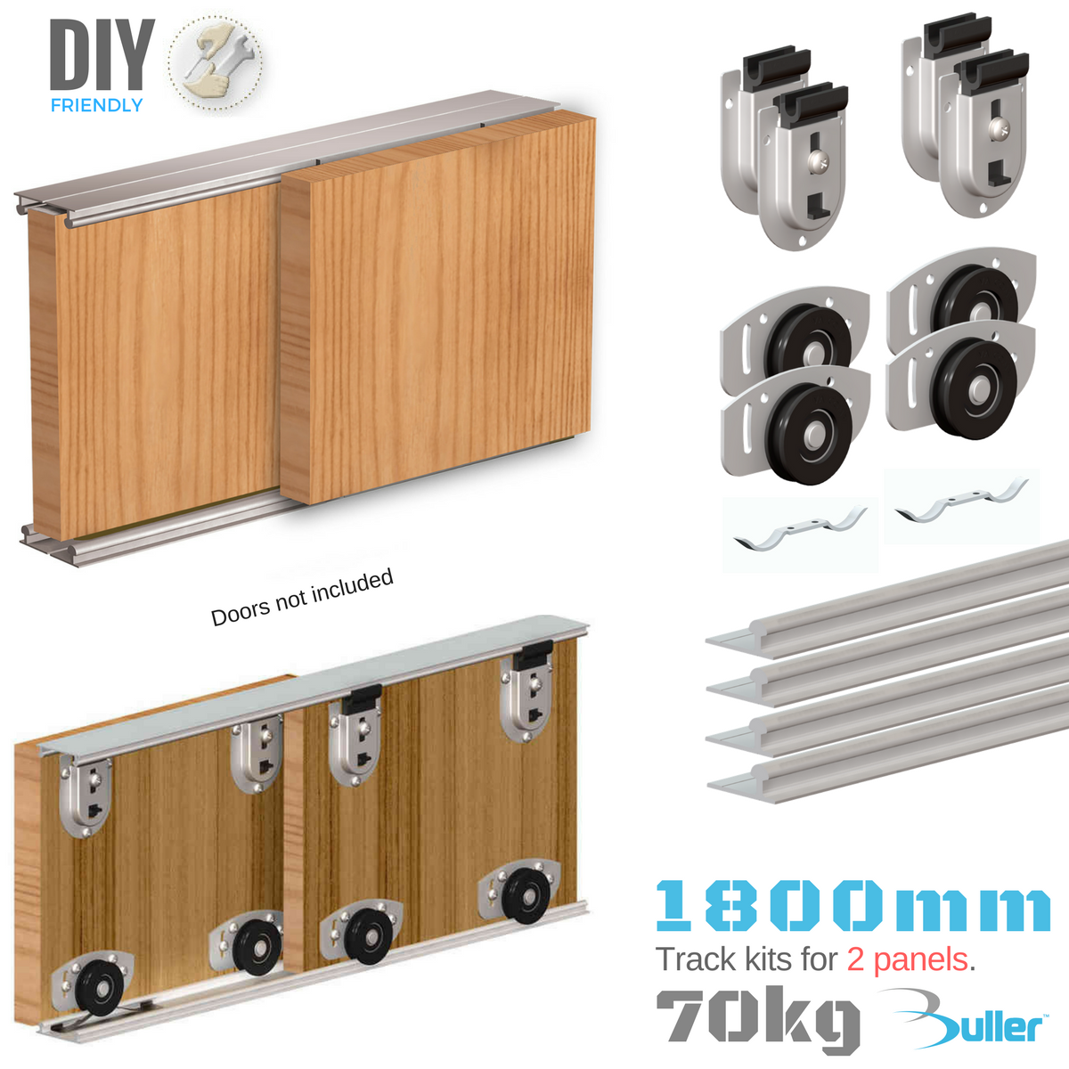 Sliding Door Track System 2 Door Gear Set For Wardrobe Ares 70 kg