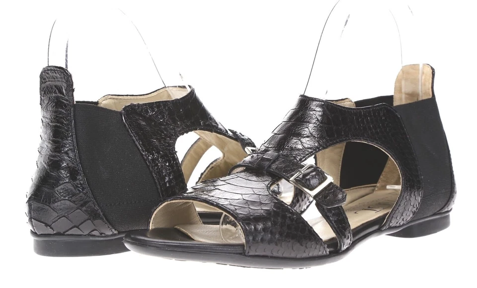 AGL Womens Euro 2 Black Snake Print Leather Pull On Ankle Sandals Size 39 - Image 2 of 4