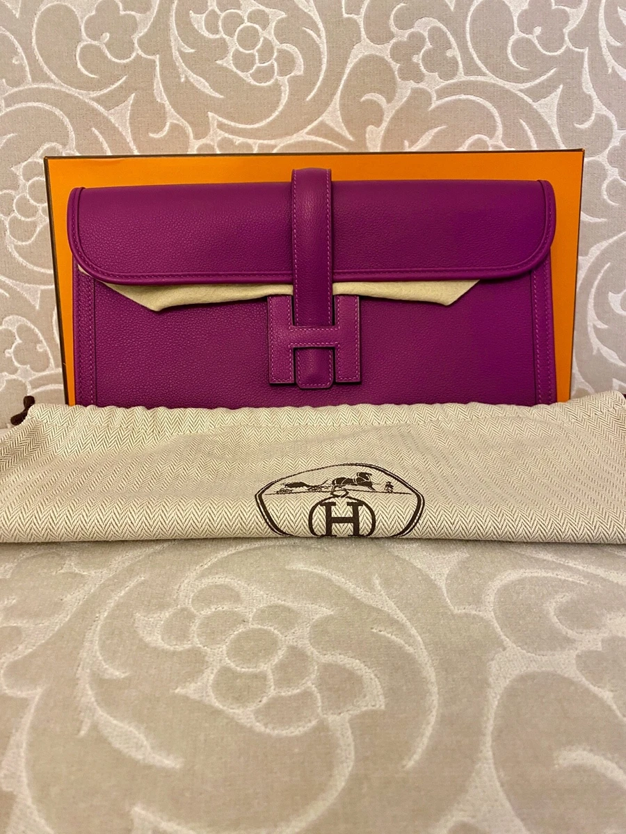 AUTH HERMES NWT JIGE ELAN 29 CLUTCH ANEMONE/PURPLE SWIFT LEATHER