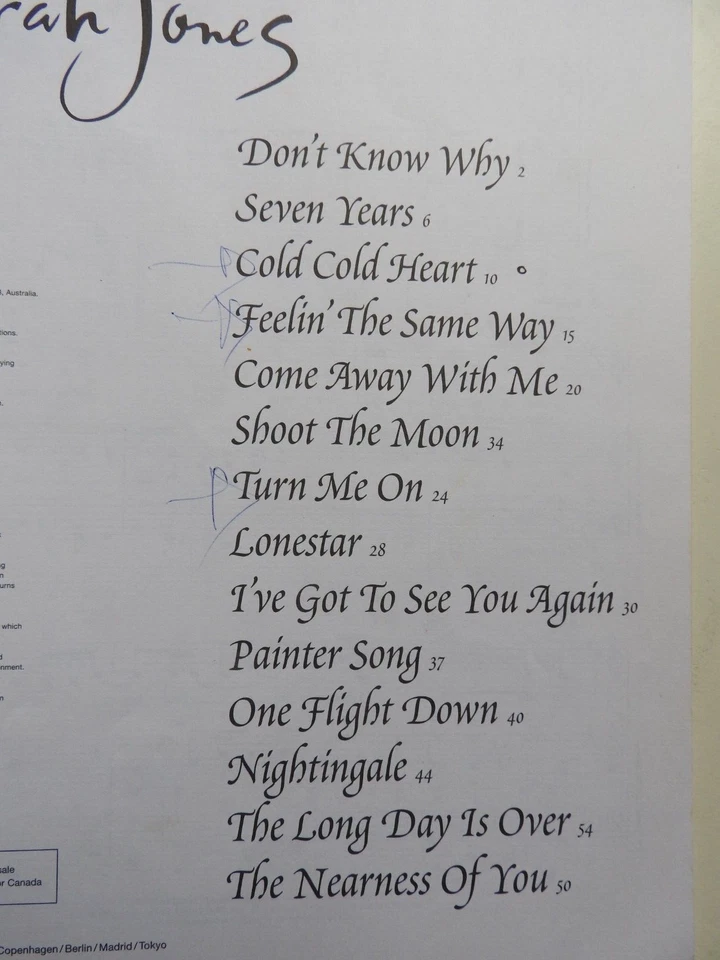 Come Away with Me  Norah Jones 14 tracks Piano Vocal Guitar Boxes PVG song book - Image 3 of 4