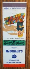 McDONALD STANDARD GAS STATION MATCHBOOK MATCHCOVER: SLAYTON, MINNESOTA -E22