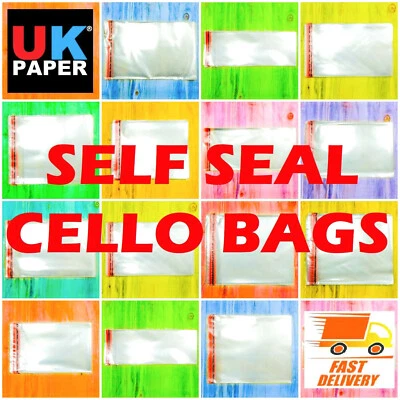 CLEAR CELLOPHANE SELF SEAL CELLO DISPLAY BAGS FOR CARDS SWEETS CANDY LARGE SMALL