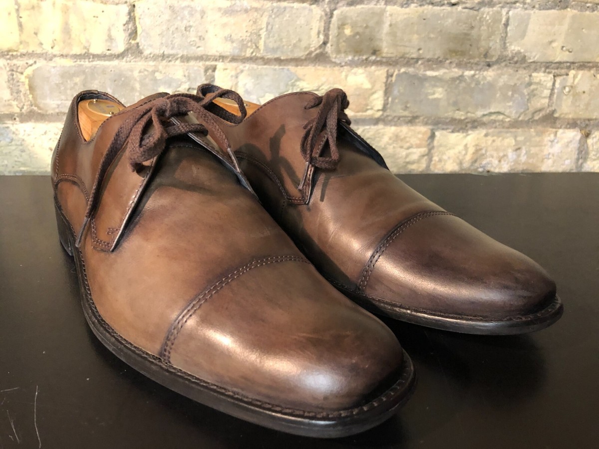 John Varvatos Mens Derby Brown Plain Toe Oxford Dress Shoe 