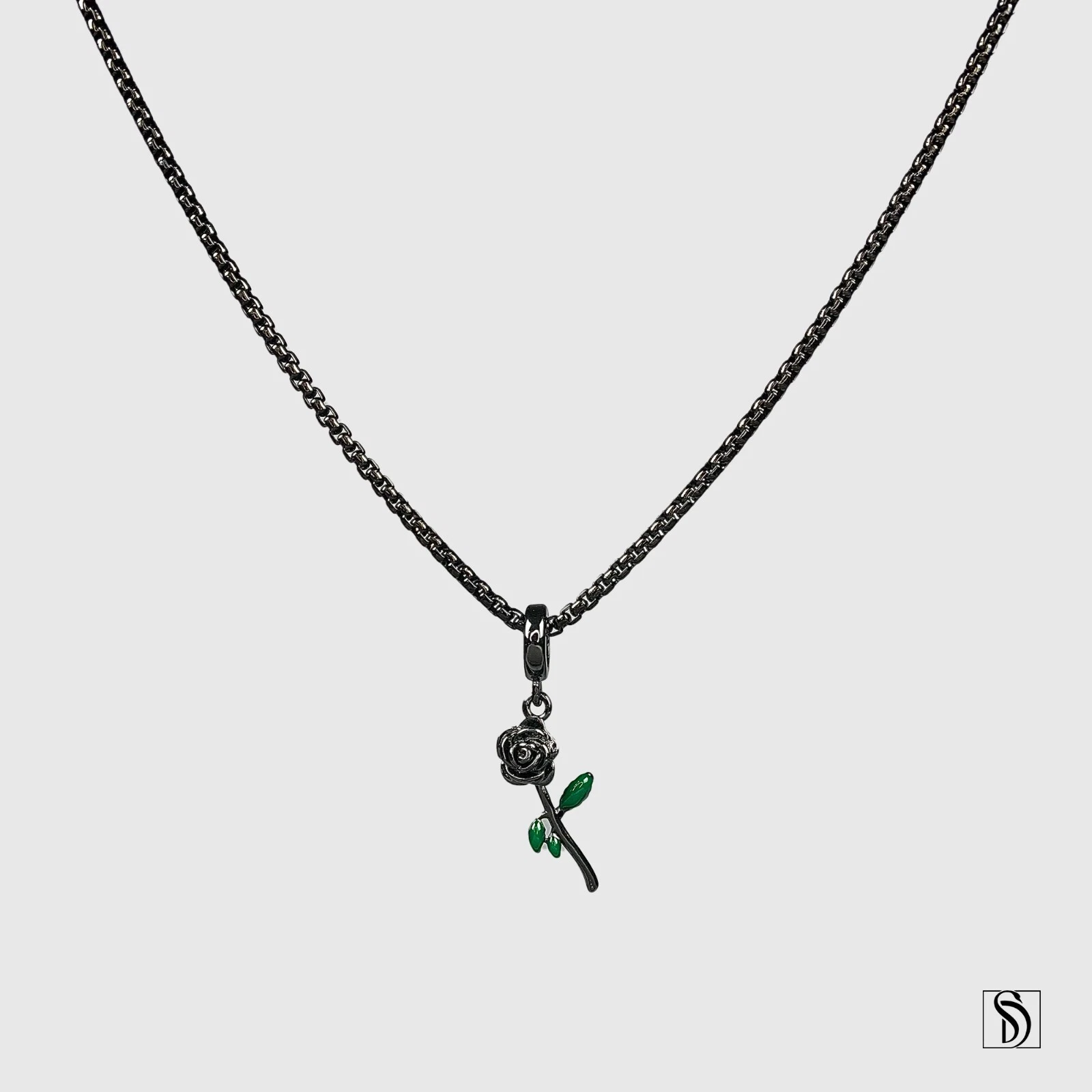 Collier pendentif rose noire, bijoux charme gothique en argent sterling premium