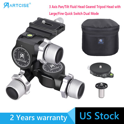 3 Way Geared Tripod Head 3 Axis Pan/Tilt Fluid Head Panoramic Head Dual Mode