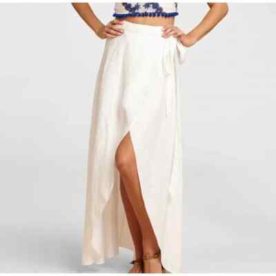 Miguelina Ballerina Linen Wrap Midi Skirt S White Tie Beach Cover-Up XS  - Main Image