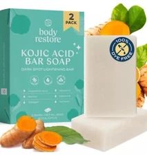 Body Restore Kojic Acid Soap, (Eucalyptus 2 Pack), with Vitamin C,E, Shea NEW 
