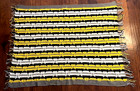 Vintage Yellow Black White Crochet Afghan Bed Spread Hand Knit Blanket 53”x 44”