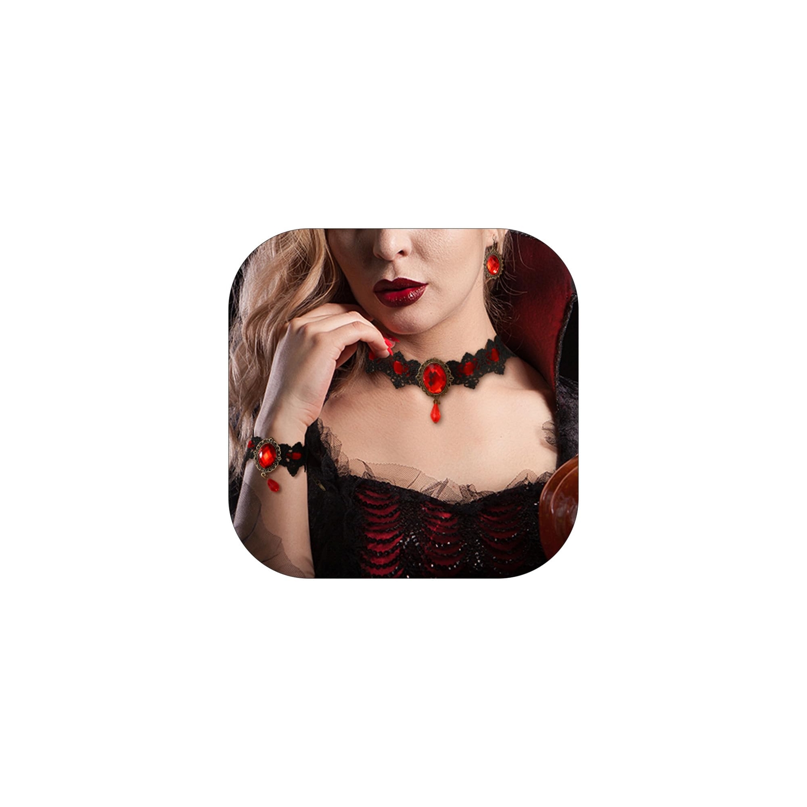 Gothic Victorian Style Vampire Choker Necklace Bracelet Earrings Set,Hallowee...