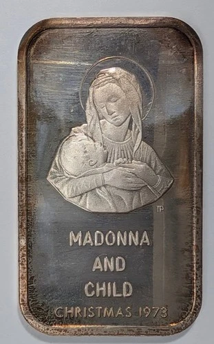 1973 Madonna and Child Christmas 1 oz .999 Vintage Silver Bar - A903