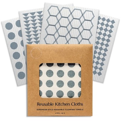 Reusable Kitchen Cloths (4 Pack) - Kitchen Washcloths, Dish Towels, Cleaning ...