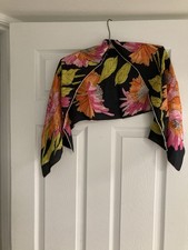 Multicolor Vera Scarf w/Large Floral Design and Black Background 43.5  x 15  
