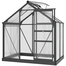 Greenhouse 6x4ft Grey Polycarbonate & Aluminium Walk-In with Sliding Door Large