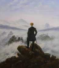 Handgemalt Ölgemälde 50x60 C.D. Friedrich Wanderer über dem Nebelmeer Reprodukt.