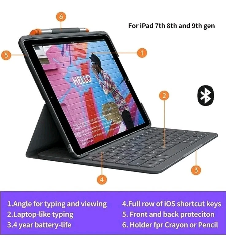 Logitech Slim Folio Case Integrated Bluetooth Keyboard iPad 7th & 8th Generation - Image 4 of 4