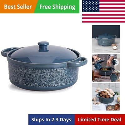 FUN ELEMENTS Lace Emboss Casserole Dish with Lid, 2 Quart Oven to Table Ceram...