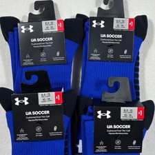 Under Armour UA Soccer Cushioned Over The Calf Socks 4 Pairs Mens 8.5-13 Blue