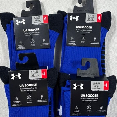 Under Armour UA Soccer Cushioned Over The Calf Socks 4 Pairs Mens 8.5-13 Blue