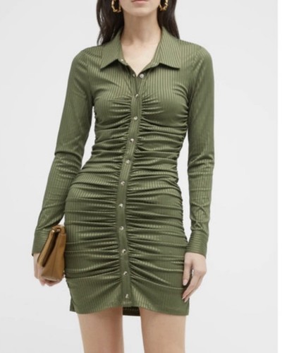 NEW Veronica Beard Davila Ruched Button Front Dress Green NWT XS