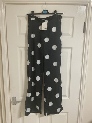 Maestro Woman Black and White Polka Dot Wide Leg Trousers Size L (124)