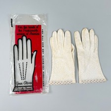 Vintage White Beaded Gloves Formal Evening Party Glamour