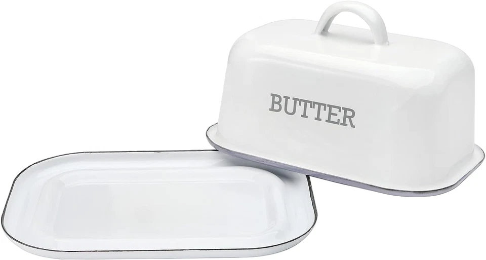 Suwimut Enamel Butter Dish with Lid for Countertop Refrigerator, Vintage White B - Image 3 of 4