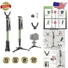 Green Aluminum Shooting Monopod, 70" Max Height, Rotating Yoke, Tri-Stand Base