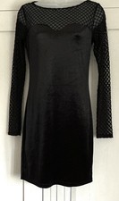 New Look  Black Long Sleeve Velvet and Netted Knee Length Dress Size 8