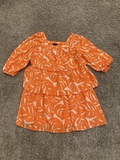 Who What Wear Tiered Orange Palm Leaf Tropical Print Midi Dress XS Womens Beach