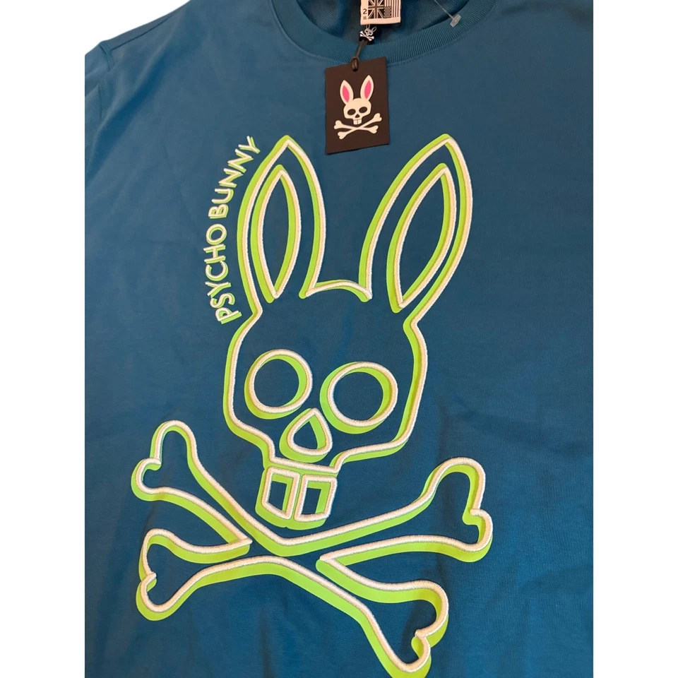 PSYCHO BUNNY Mens Gresham Embroidered Bunny Sweatshirt Aegean BLUE Size 2XL NWT - Image 2 of 4