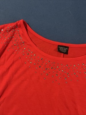 VTG Faded Glory Knit Top Women s 2X Cherry Red Embelished Layer Tee - New