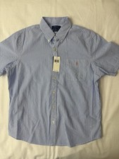 120 Polo Ralph Lauren Men Untucked Fit Striped Untucked Seersucker Shirt Blue L