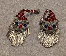 Silver Tone Red/Blue Round Rhinestone Dangle ...