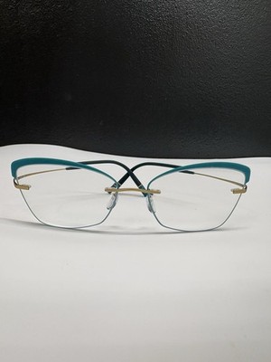 Silhouette 5518 FT 5540 Cat Eye Eyeglasses Teal Gold Titan Accent Rings Case