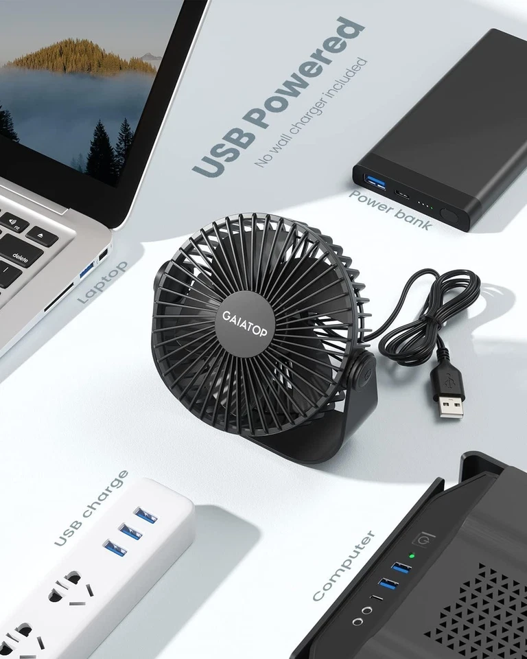 USB Desk Fan, 3 Speeds with Strong Airflow, 5.5 Inch Quiet Small Portable Table - Image 3 of 4