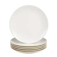 Tone Coupe 10.5” Dinner Plate Set Of 6, Tan/White