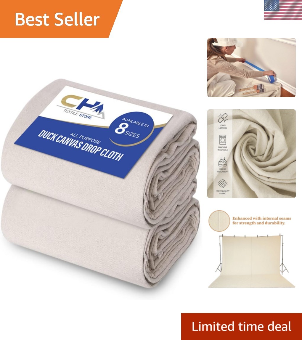 Multi-Purpose Canvas Drop Cloth - 9' x 12' Pack of 2 for Crafts & Painting