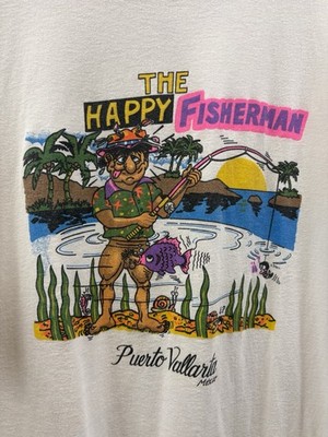 Vintage 90s The Happy Fisherman T-shirt Size Xl White Sex Sexual 