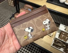 Coach X Peanuts Mini Skinny ID Case Signature Canvas W/Snoopy Print CBT14 NWT