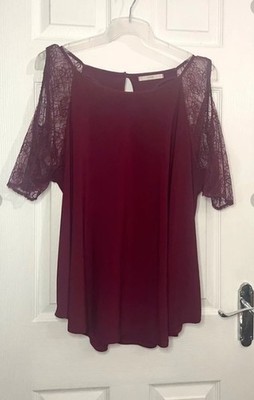 George Womens Plus Size Burgundy Lace Cold Shoulder Blouse Size 20 uk