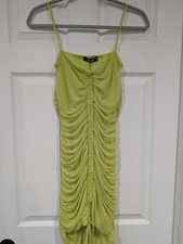 Image of Missguided Mesh Ruched Bodycon Lime Green Dress Size 4 NWT