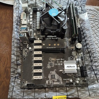 ASRock H110 13 Slot GPU Mining Motherboard + Intel Pentium Processor  (Used)