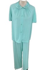 Vintage Sears Lingerie Aqua Blue Nylon Pajama Set Short Sleeves Sz Tall 34
