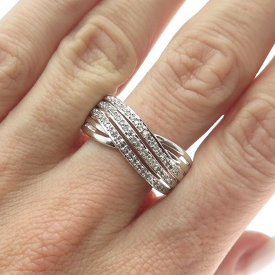 KN KAJAL NAINA 925 Sterling Silver Real Round-Cut Diamond Ring Size 11.25