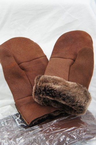ECHTES ECHTES LAMMFELL SHEARLING LEDER FÄUSTLINGE UNISEX, GEALTERT COGNAC BRAUN S-2XL - Bild 3 von 12
