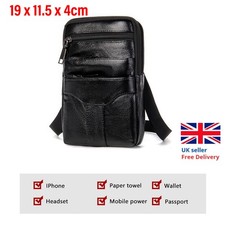 Men's Black Leather Crossbody Shoulder Bag Small Multi-pocket Messenger Bag