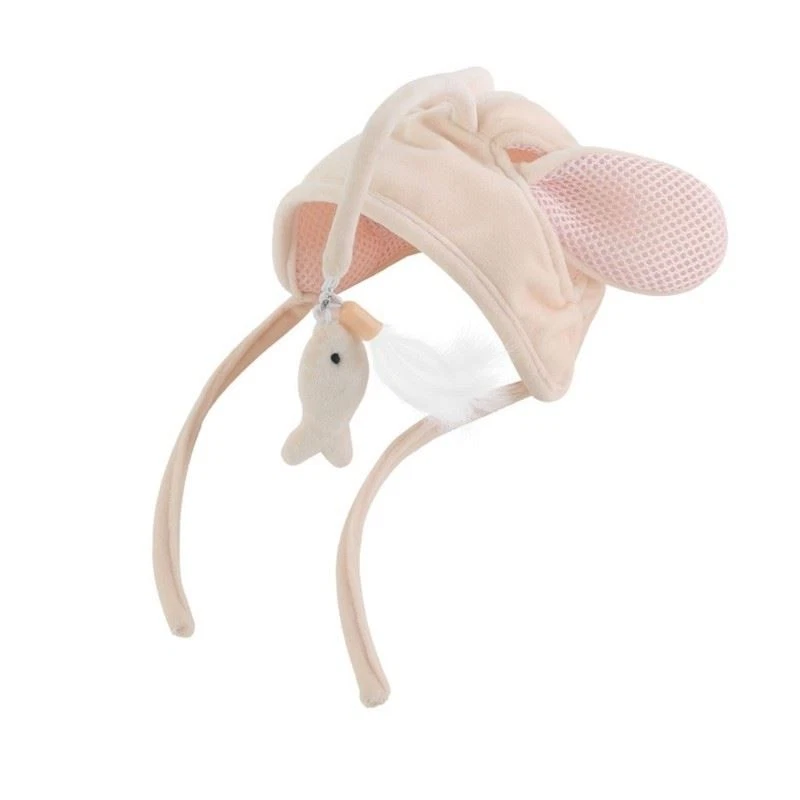 Interactive Cat Toy Feather Teaser Stick Hat With Ear Hole Gift for