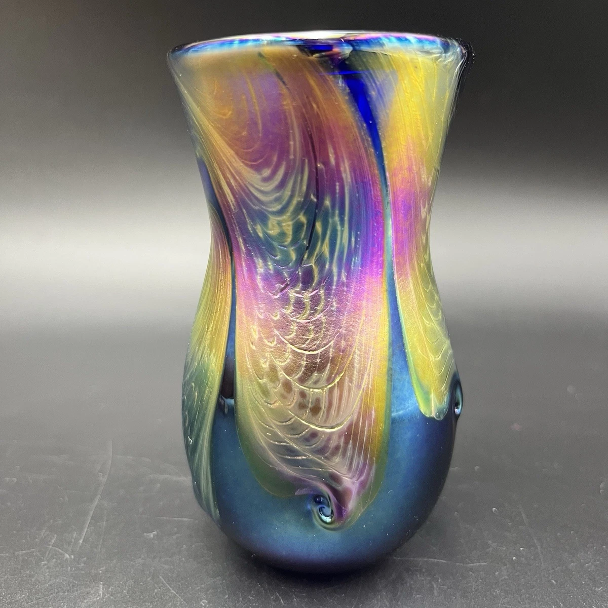 signed iridescent art glass vase products for sale | eBay