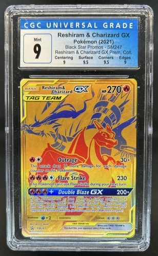 2021 Pokemon SM Black Star Promos Reshiram & Charizard Tag Team #SM247 CGC 9