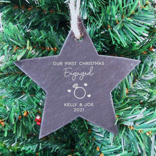 Personalised Our First Christmas Engaged Heart Hanging Decoration Xmas Bauble - Picture 16 of 20